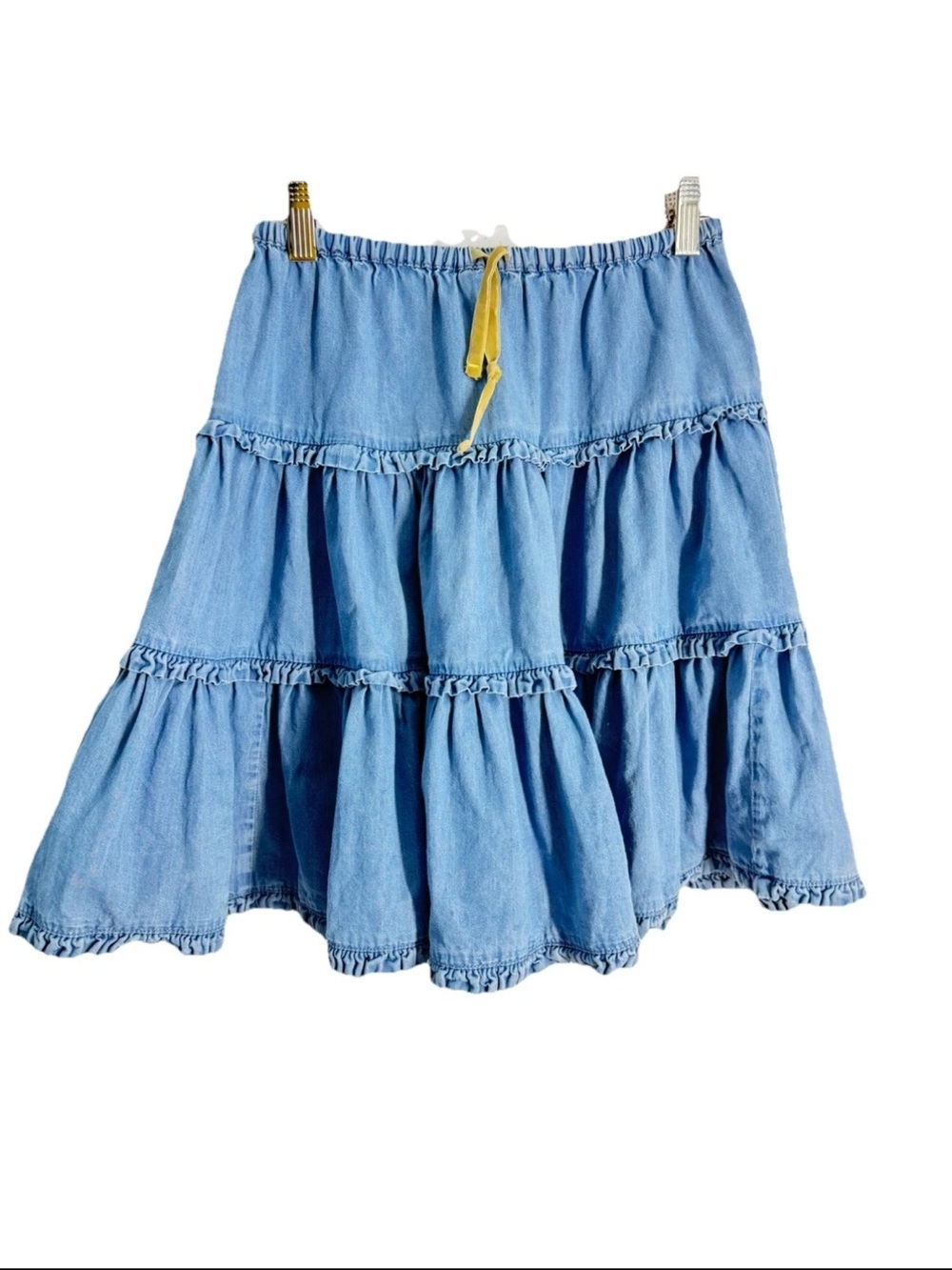 Mini Boden Tiered Denim Ruffle Skirt Size 9-10 EUC